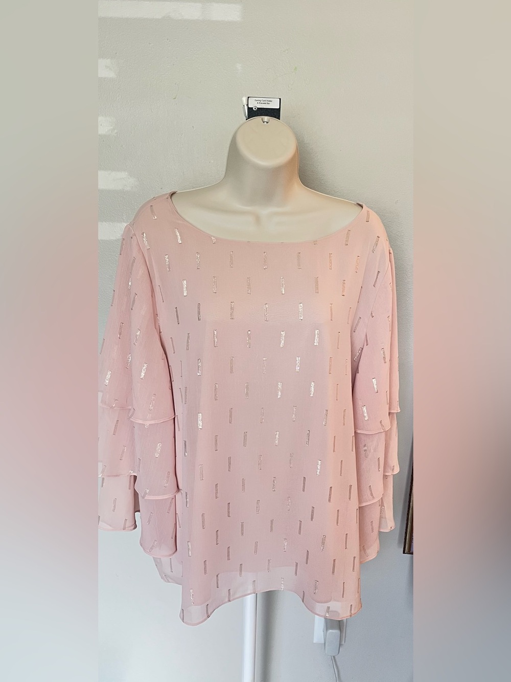 Chico's Blush Pink Metallic Dot Tiered Sleeve Blouse